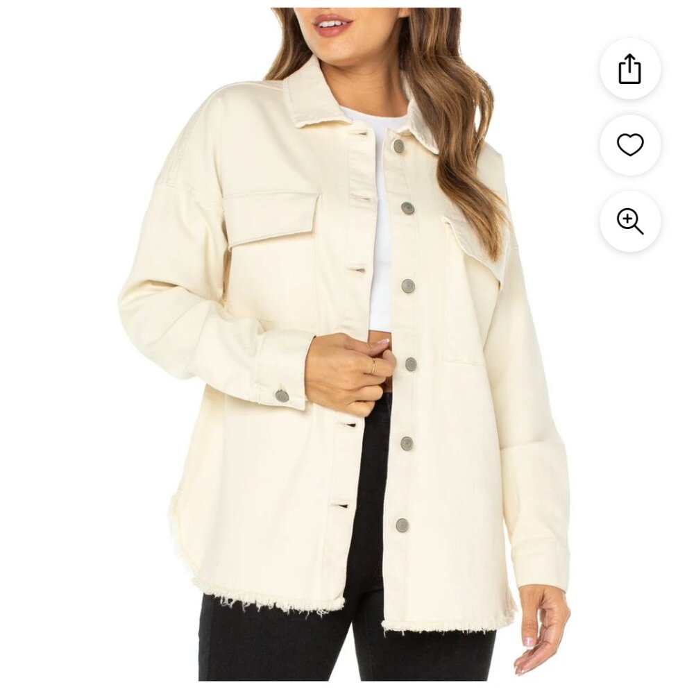 NWT Women's Celebrity Pink Denim Cream Button-up Shacket Jacket  Small Rodeo